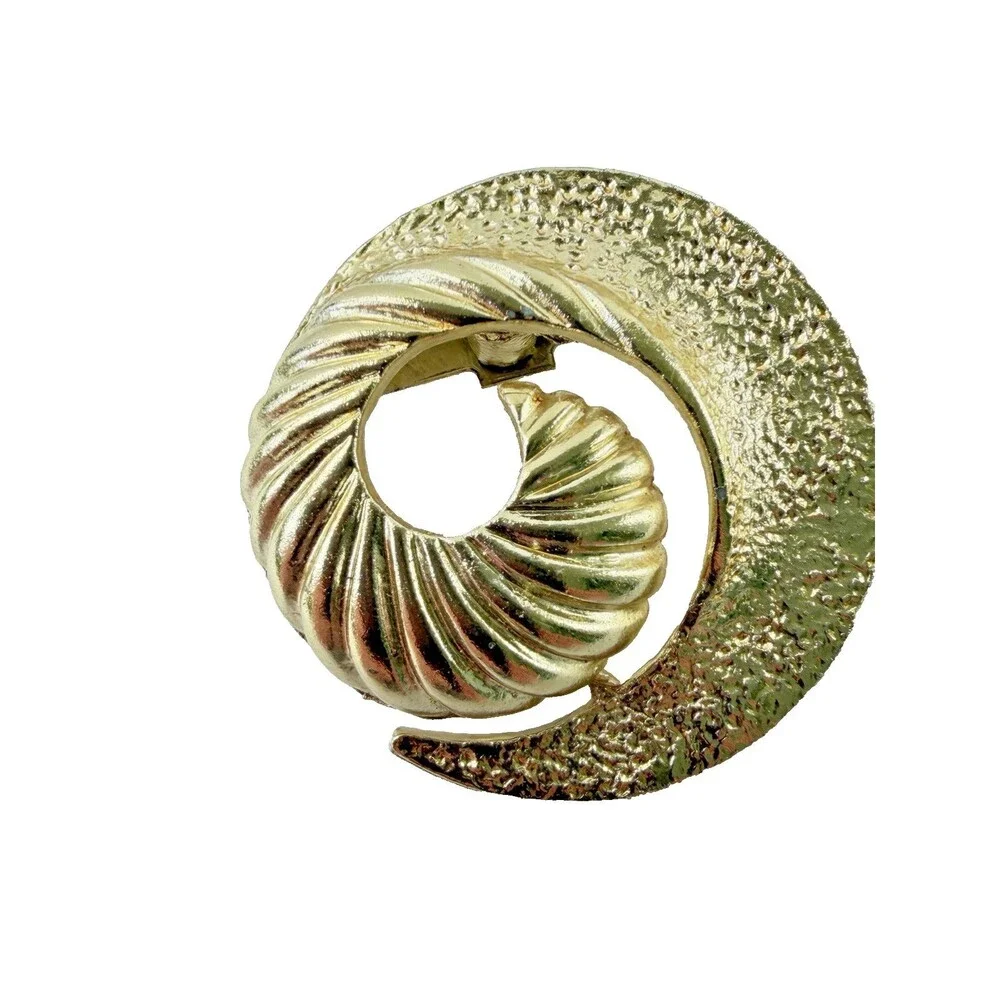 Vintage 1950s Mid Century Modern Gold Tone Swirl Spiral Brooch Abstract MCM Pin